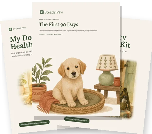 The covers of all three Steady Paw guides